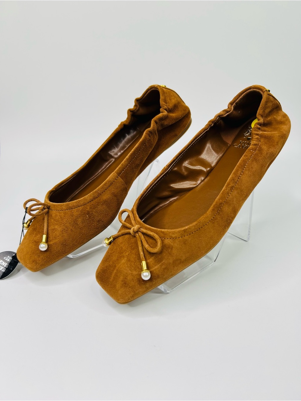 Vince Camuto Burnt Sugar Suede Square Toe Bow Detail Ballet Flats Size 9 - Picture 10 of 13